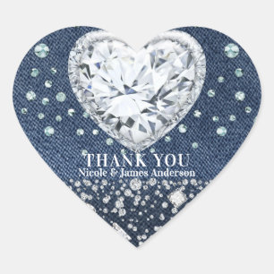 Blue Jean Denim & Diamonds Bling Diamond Heart Sticker