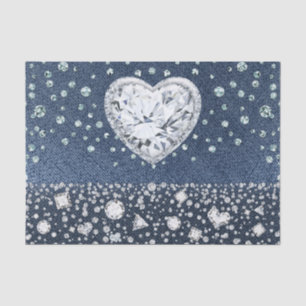 Blue Jean Denim & Diamonds Bling Diamond Heart Tissue Paper
