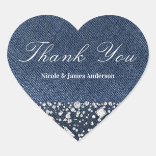 Blue Jean Denim & Diamonds Bling Diamond Party Heart Sticker