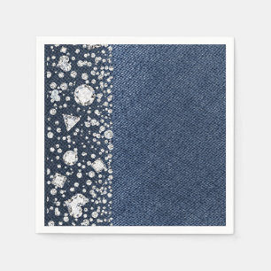 Blue Jean Denim & Diamonds Bling Diamond Party Napkin