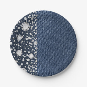 Blue Jean Denim & Diamonds Bling Diamond Party Paper Plate