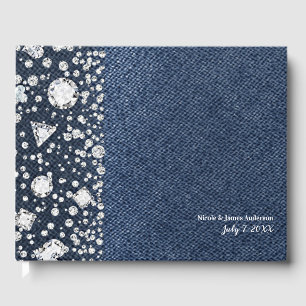 Blue Jean Denim & Diamonds Bling Diamond Wedding Guest Book