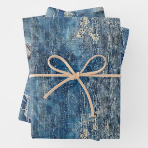 Blue Jean Denim Distressed Pattern Wrapping Paper