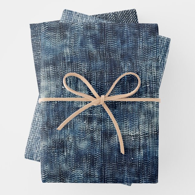 Blue Jean Denim Distressed Pattern Wrapping Paper (In situ)