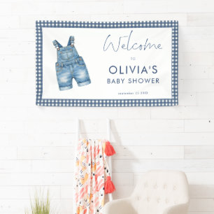 Blue Jean Denim Gingham Boy Welcome Baby Shower Banner