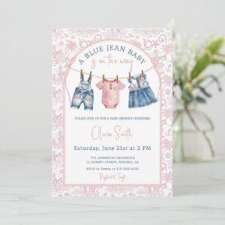 Blue Jean Denim Girl Baby Shower Invitation
