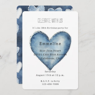 Blue Jean Denim Heart Birthday Invitation