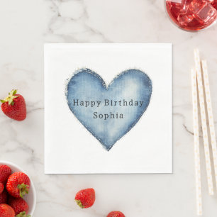 Blue Jean Denim Heart Birthday Napkin