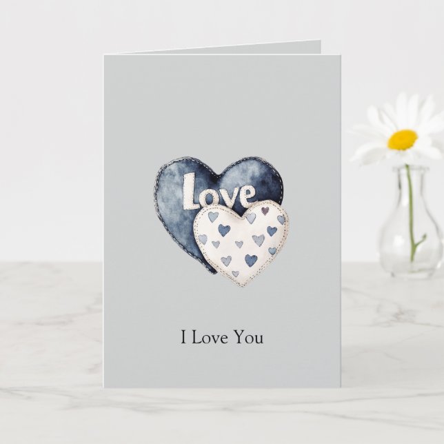 Blue Jean Denim Hearts Love Card (Small Plant)