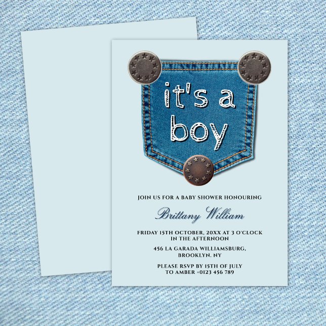 Blue Jean Denim It's a Boy Baby Shower   Invitation (Creator Uploaded)