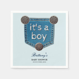 Blue Jean Denim It's a Boy Baby Shower Napkin