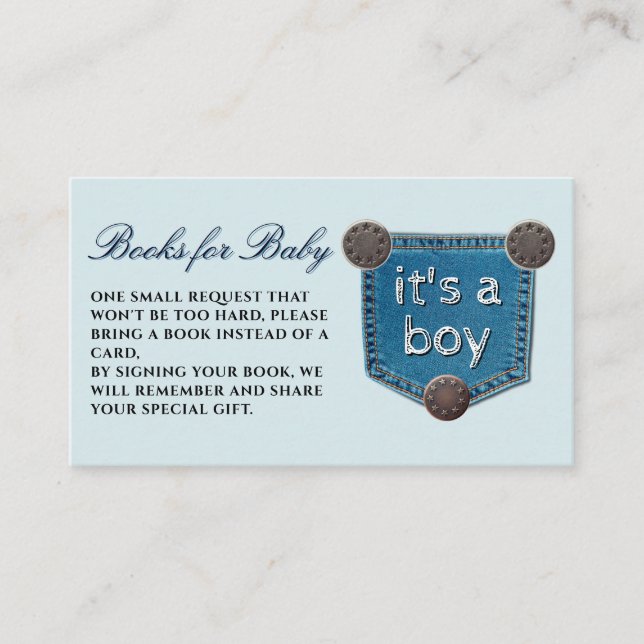 Blue Jean Denim It's a Boy Books for Baby Enclosure Card (Front)
