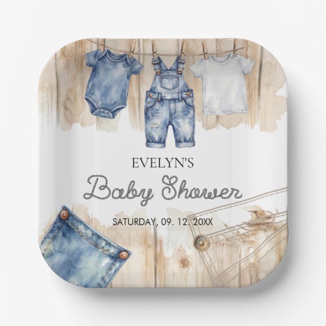 Blue Jean Denim  Paper Plate (Front)