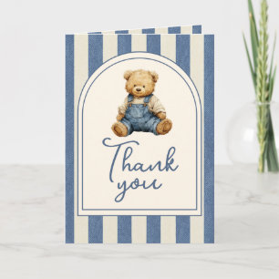 Blue Jean Denim Teddy Bear Photo Birthday Thank You Card