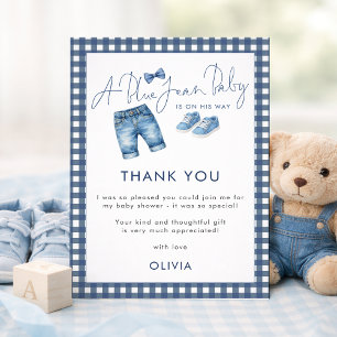 Blue Jean Gingham Thank You Boy Baby Shower  Card