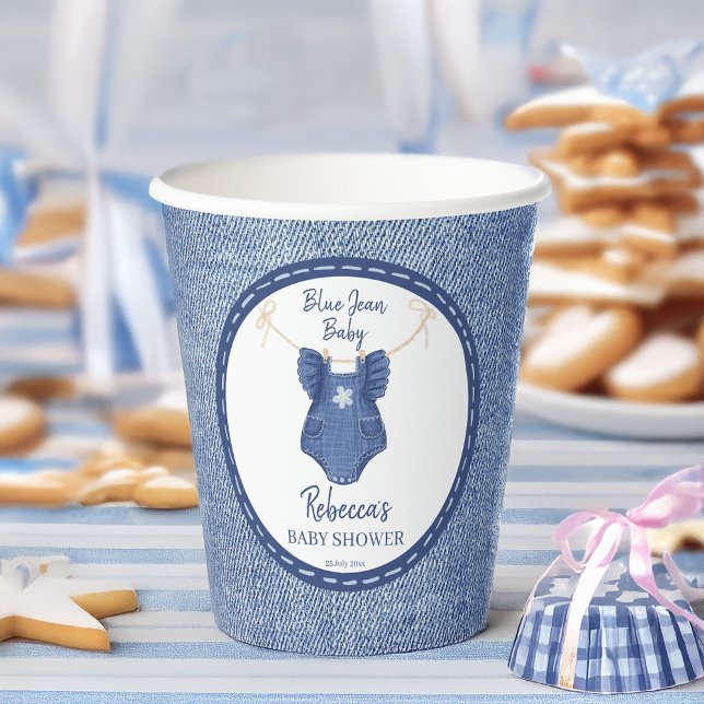 Blue jean girls baby shower monogrammed paper cups (Blue jean girls baby shower monogrammed paper cups personalized baby shower table decor)