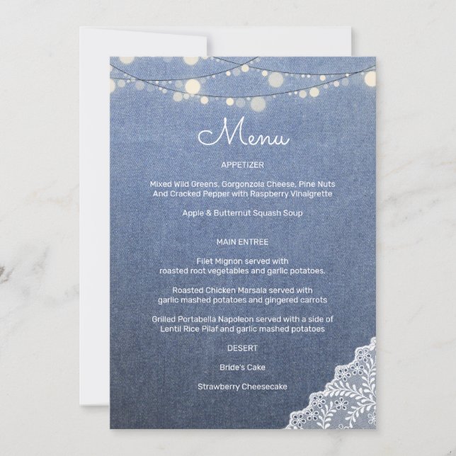Blue Jean Lace String Lights Invitation (Front)
