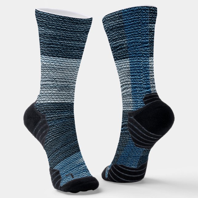 Blue Jean patch work burlap. Socks (Angled)