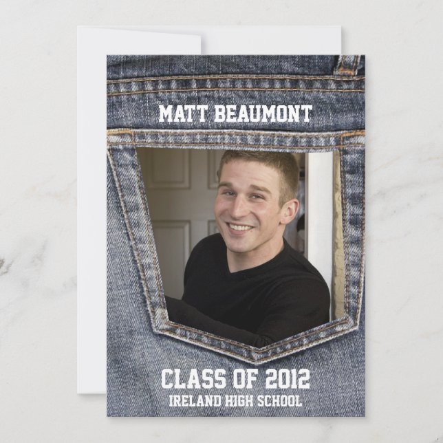 Blue Jean Pocket Photo Graduation Invitation (Front)