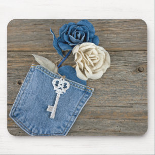Blue Jean Roses Mouse Mat