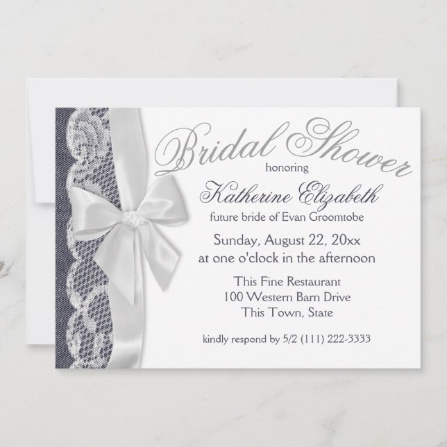 Blue Jeans and Bow Bridal Shower Invitation (Front)