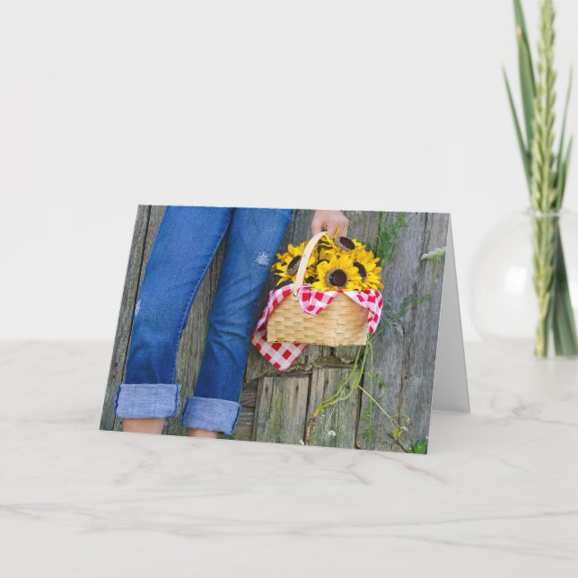 blue jeans and sunflowers birthday card (Front)