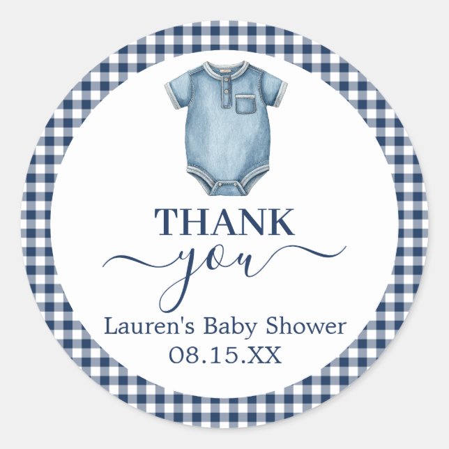 Blue Jeans Baby Shower Round Sticker (Front)