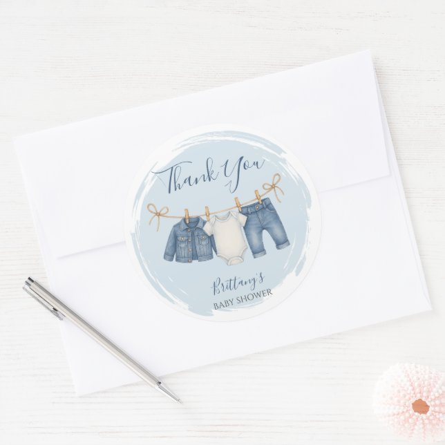 Blue Jeans Baby Shower Thank You Classic Round Sticker (Envelope)