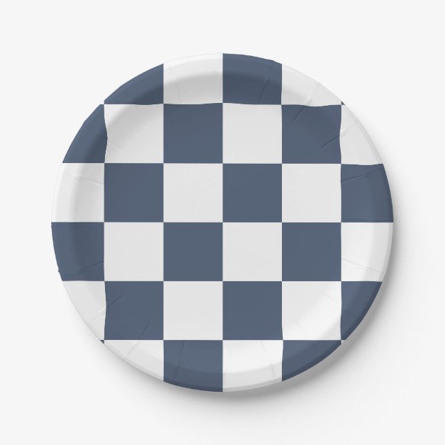 Blue Jeans Blue/White Chequered Paper Plate (Front)