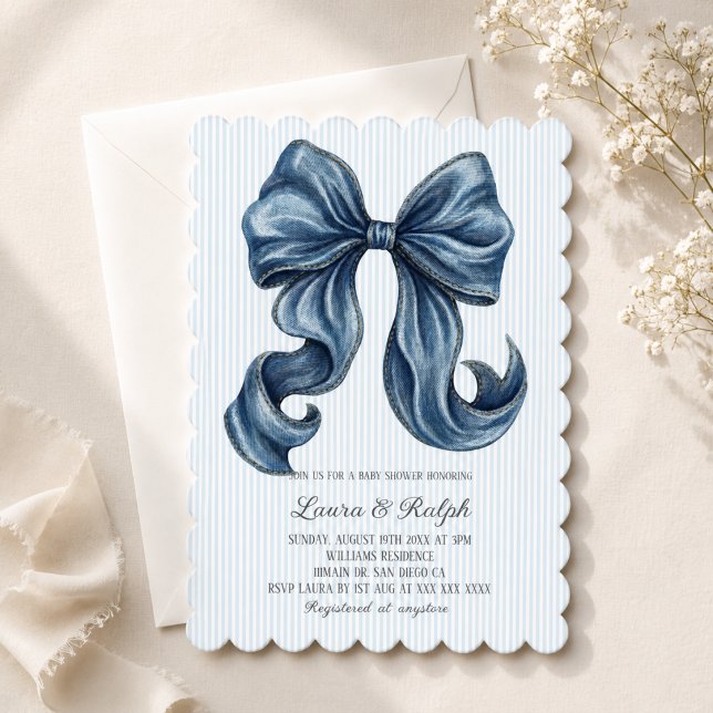 Blue Jeans Bow Baby Shower Invitation (Creator Uploaded)