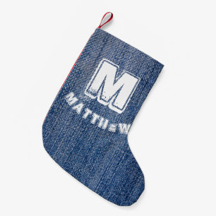 Blue Jeans Christmas Personalised Name Small Christmas Stocking
