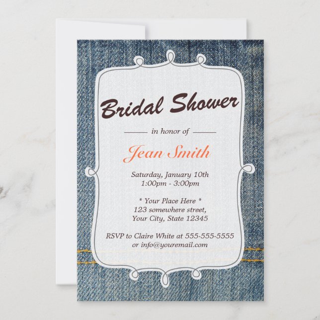 Blue Jeans Country Bridal Shower Invitation (Front)