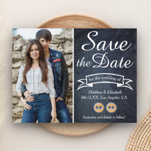 Blue Jeans Couple   Denim Wedding Save the Date Announcement Postcard