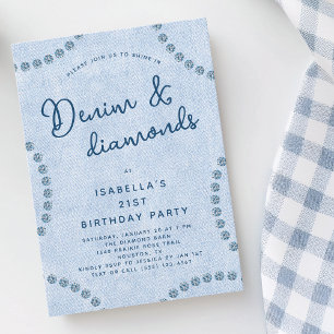 Blue Jeans Denim and Diamonds 21st Birthday Party Invitation