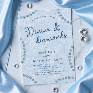 Blue Jeans Denim and Diamonds 40th Birthday Party Invitation