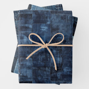 Blue Jeans Denim Distressed Pattern Wrapping Paper