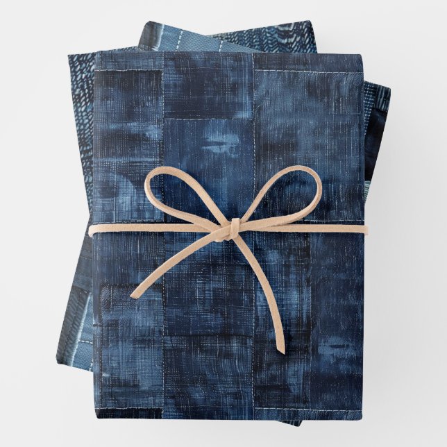 Blue Jeans Denim Distressed Pattern Wrapping Paper (In situ)