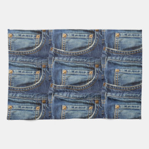 Blue Jeans Denim Look Pocket Tea Towel