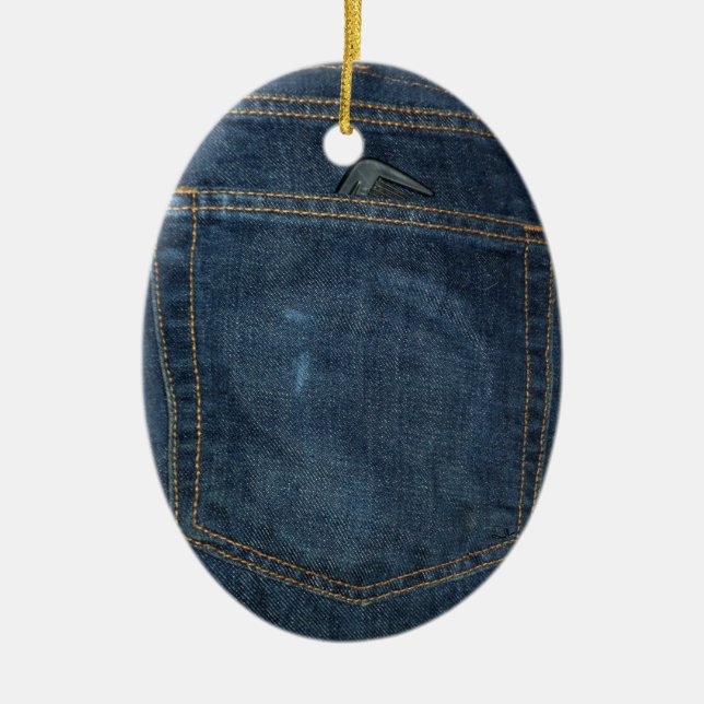 Blue Jeans Denim Pocket Ceramic Tree Decoration (Front)
