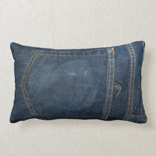 Blue Jeans Denim Pocket Lumbar Cushion