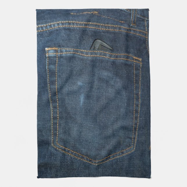 Blue Jeans Denim Pocket Tea Towel (Vertical)