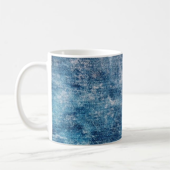 Blue jeans denim texture coffee mug (Left)