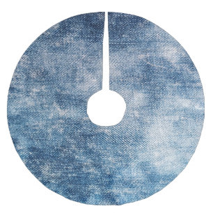 Blue Jeans Denim, Textured Background. Brushed Polyester Tree Skirt