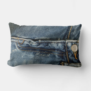 Blue Jeans Denim Zipper Faux Lumbar Cushion