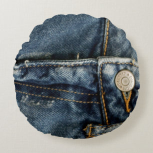 Blue Jeans Denim Zipper Faux Round Cushion