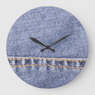 Blue jeans: detailed sew texture. large clock