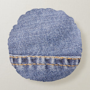 Blue jeans: detailed sew texture. round cushion