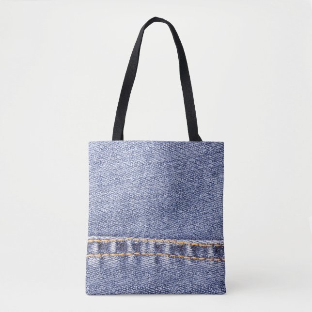 Blue jeans: detailed sew texture. tote bag (Front)