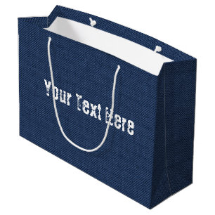 Blue Jeans Fabric + Add Your Text - Customisable - Large Gift Bag