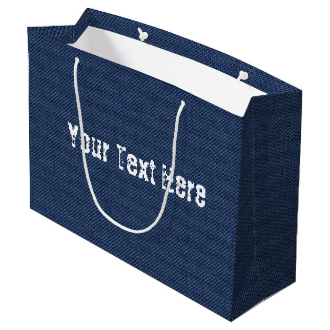 Blue Jeans Fabric + Add Your Text - Customisable - Large Gift Bag (Back Angled)